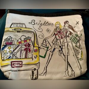 Brighton Holiday City Cosmetic Bag / Pouch - White and Multicolor Canvas NWOT